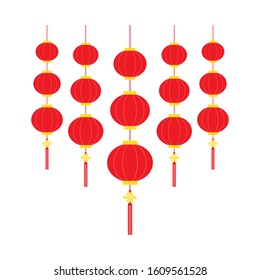 Chinese New Year Element with Flat Icon and Five Red Gold Lantern