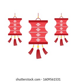 Chinese New Year Element with Flat Icon and Red Lantern