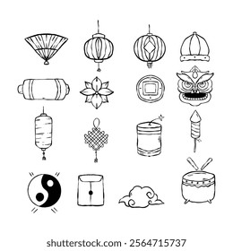 Chinese new year element hand draw style