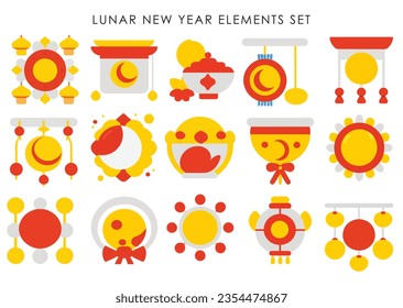 Chinese new year element set icon. Lunar new year element vector design. Illustration traditional chinese element. Icon ornament background chinese style.