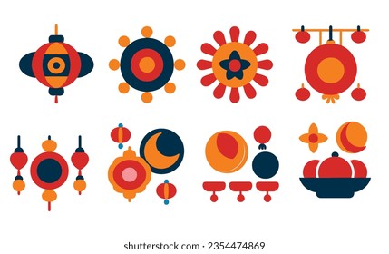 Chinese new year element set icon. Lunar new year element vector design. Illustration traditional chinese element. Icon ornament background chinese style.