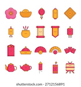 Chinese New Year Elements Collection Color Line