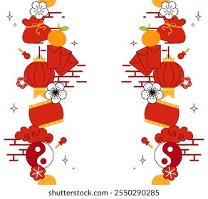 moldura de padrão de borda vertical sem costura de elementos do ano novo chinês. china oriental tradicional elegante, simples, decoração abstrata. Ilustração gráfica vetorial
