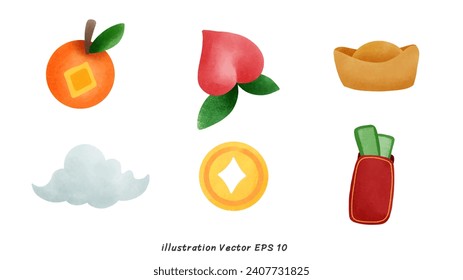 Chinese new year elements set on white background in new year holiday  , illustration Vector EPS 10