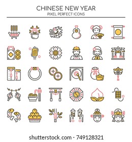 Chinese New Year Elements , Thin Line and Pixel Perfect Icons
