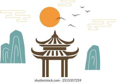 Chinese New Year elements traditional Chinese house
