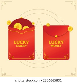 Chinese new year envelope, lucky money, red envelope vector design illustration with yellow coin, new year elements.