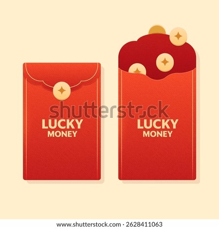 Chinese new year envelope, lucky money, red envelope vector design illustration with yellow coin, new year elements.