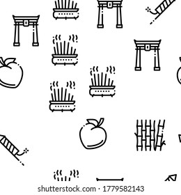Chinese New Year Feast Seamless Pattern Vector Thin Line. Illustrations