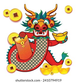 chinese new year festival. Chinese dragon zodiac with angpao and gold for cover, card, poster, banner.