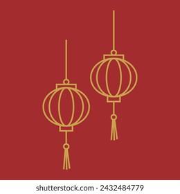 Chinese New Year festival golden lanterns line material