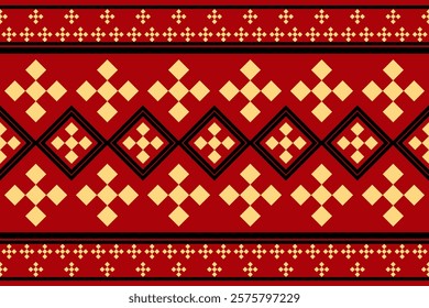 Chinese New Year Festive Geometric Red and Gold Pattern - Vibrant Cultural Design with Traditional Diamond Motifs for Lunar New Year Decorations, Textiles, and Celebratory Projects