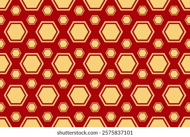 Chinese New Year Festive Geometric Red and Gold Pattern - Vibrant Cultural Design with Traditional Diamond Motifs for Lunar New Year Decorations, Textiles, and Celebratory Projects