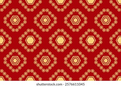 Chinese New Year Festive Geometric Red and Gold Pattern - Vibrant Cultural Design with Traditional Diamond Motifs for Lunar New Year Decorations, Textiles, and Celebratory Projects