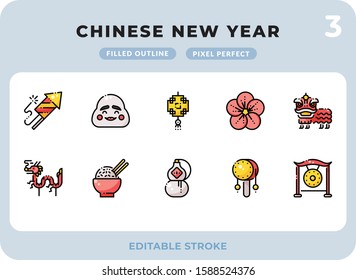 Chinese New Year Filled Icons Pack for UI. Editable Stroke. Pixel perfect thin line vector icon set for web design and website application.
