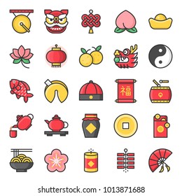 Chinese new year filled outline cute icon, 128 px on grid system