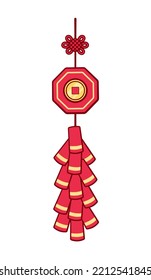 Chinese new year firecrackers vector cartoon illustration. Celebration traditional fireworks hanging crackers.