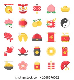 Chinese new year flat cute icon, 128 px on grid system set 1/2