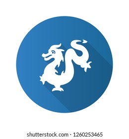 Chinese New Year flat design long shadow glyph icon. Chinese dragon. Vector silhouette illustration