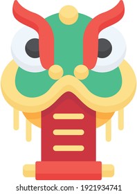 Chinese New Year flat icon with long shadow,eps10,The dragon and lion dancing head
