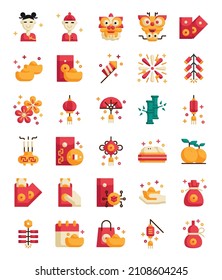 chinese new year flat icon set vector illustration