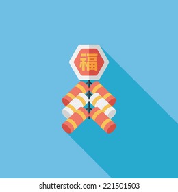 Chinese New Year flat icon, eps10, Chinese festival couplets with firecrackers means " wish good luck."