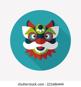 Chinese New Year flat icon with long shadow,eps10,The dragon and lion dancing head