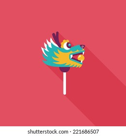 Chinese New Year flat icon with long shadow,eps10,The dragon and lion dancing head