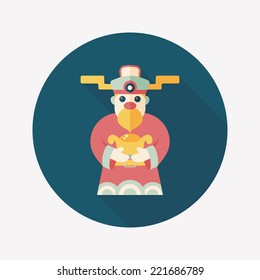 Chinese New Year flat icon with long shadow,eps10, God of wealth