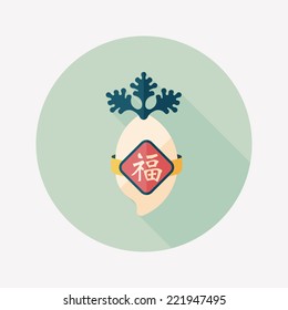 Chinese New Year flat icon with long shadow,eps10, lucky white radish with Chinese words means " Wish it can brings luck to you in the new year."