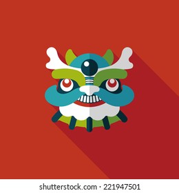 Chinese New Year flat icon with long shadow,eps10,The dragon and lion dancing head