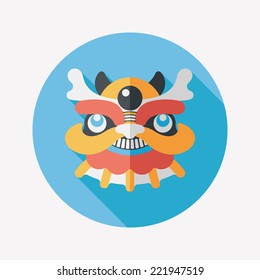 Chinese New Year flat icon with long shadow,eps10,The dragon and lion dancing head