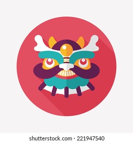 Chinese New Year flat icon with long shadow,eps10,The dragon and lion dancing head