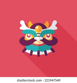 Chinese New Year flat icon with long shadow,eps10,The dragon and lion dancing head