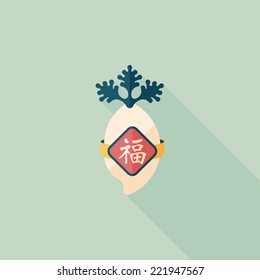Chinese New Year flat icon with long shadow,eps10, lucky white radish with Chinese words means " Wish it can brings luck to you in the new year."