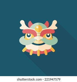 Chinese New Year flat icon with long shadow,eps10,The dragon and lion dancing head