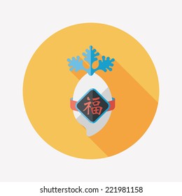 Chinese New Year flat icon with long shadow,eps10, lucky white radish with Chinese words means " Wish it can brings luck to you in the new year."