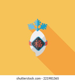 Chinese New Year flat icon with long shadow,eps10, lucky white radish with Chinese words means " Wish it can brings luck to you in the new year."
