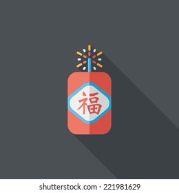Chinese New Year flat icon, eps10, word Fu, Chinese festival couplets with firecrackers means " wish good luck and fortune comes."