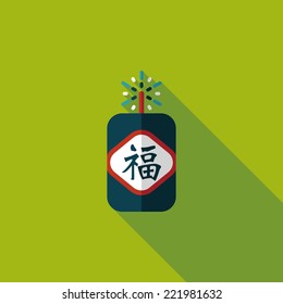 Chinese New Year flat icon, eps10, word Fu, Chinese festival couplets with firecrackers means " wish good luck and fortune comes."