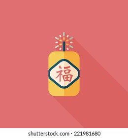Chinese New Year flat icon, eps10, word Fu, Chinese festival couplets with firecrackers means " wish good luck and fortune comes."