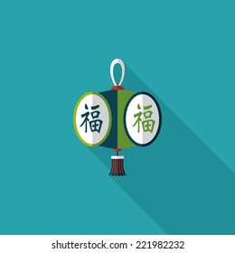 Chinese New Year flat icon with long shadow,eps10, Chinese festival lantern with Chinese words means " wish good luck and fortune comes."