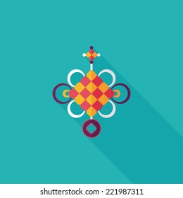 Chinese New Year flat icon with long shadow,eps10, lucky Chinese knot means " wish good luck and fortune comes."