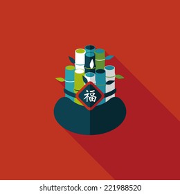 Chinese New Year flat icon with long shadow,eps10, Chinese decorative bamboo means " I wish more and more not only progress but also fortune in your life."