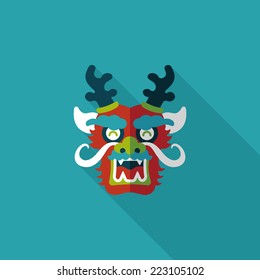 Chinese New Year flat icon with long shadow,eps10,The dragon and lion dancing head