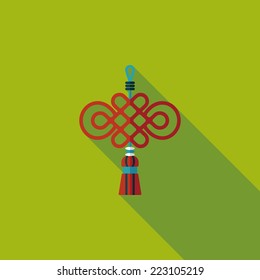 Chinese New Year flat icon with long shadow,eps10, lucky Chinese knot means " wish good luck and fortune comes."