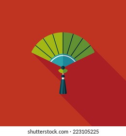 Chinese New Year flat icon with long shadow,eps10, Chinese folding fan means " win speedy success."