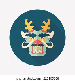 Chinese New Year flat icon with long shadow,eps10,The dragon and lion dancing head