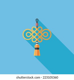 Chinese New Year flat icon with long shadow,eps10, lucky Chinese knot means " wish good luck and fortune comes."