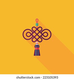 Chinese New Year flat icon with long shadow,eps10, lucky Chinese knot means " wish good luck and fortune comes."